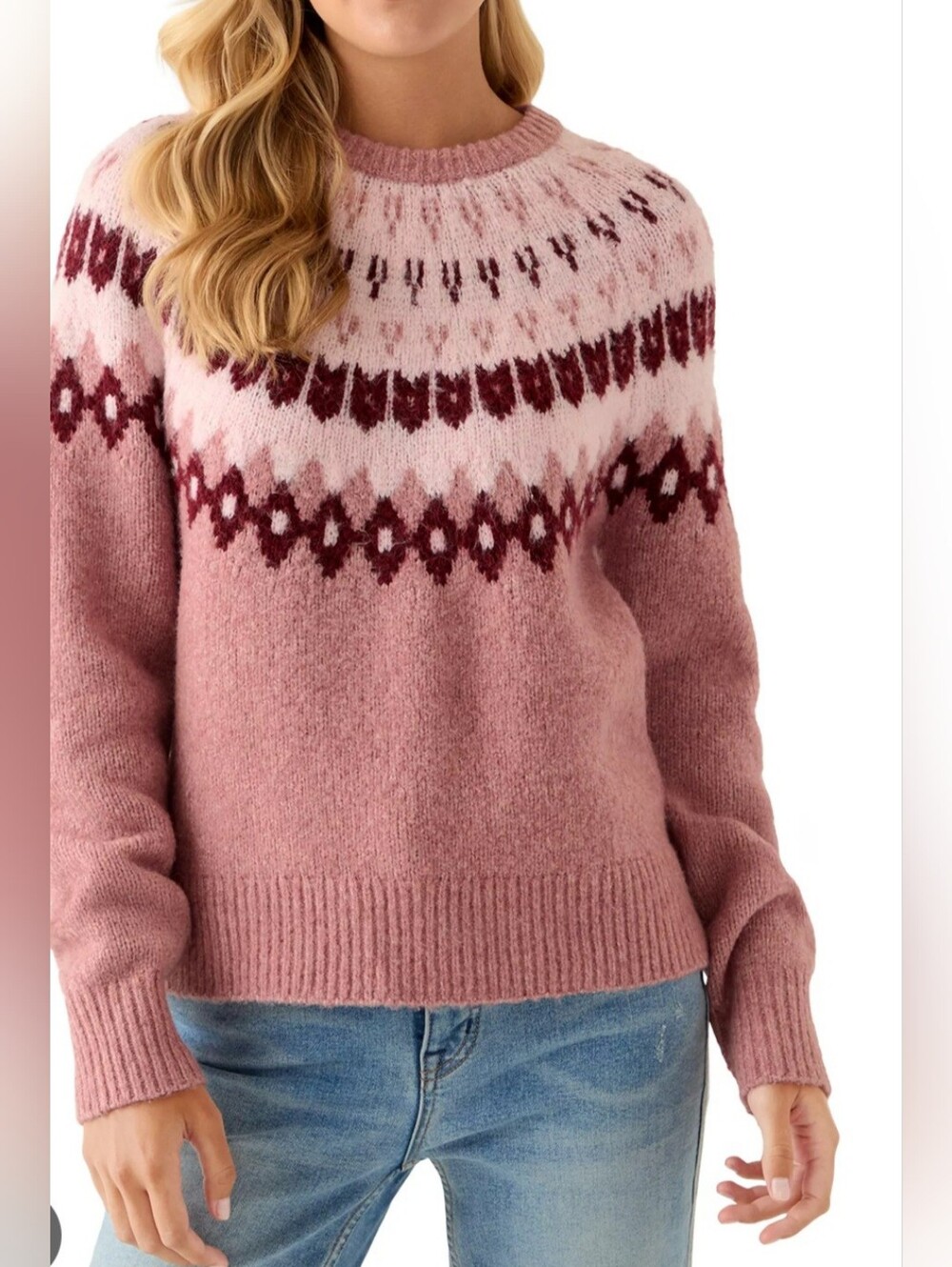 Oak & Trellis Women's Pink Fair Isle Knit Sweater NWT XL